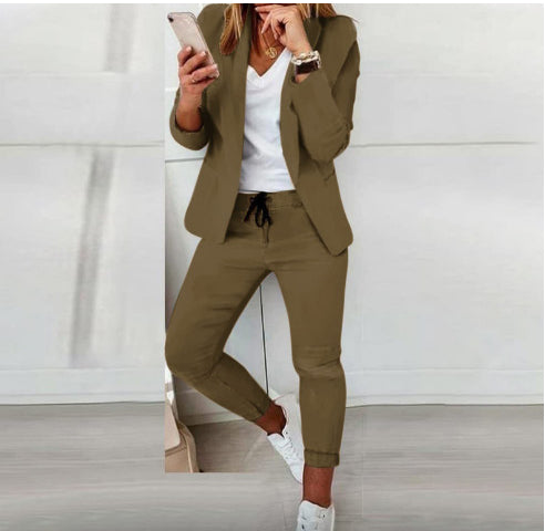 Women's Lapel Blazer & Drawstring Trousers OL Suit – 12 Colors XS–3XL