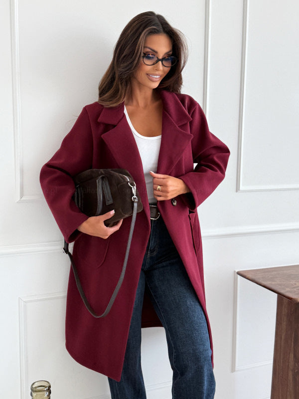 Autumn And Winter Fashion Simple Solid Color Long Sleeve Single-breasted Wool Coat