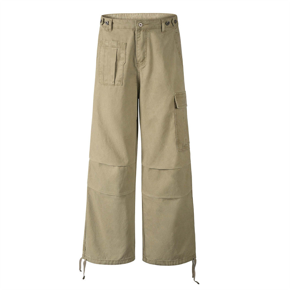 Men’s Workwear Straight Leg Pleated Drawstring Loose Casual Pants
