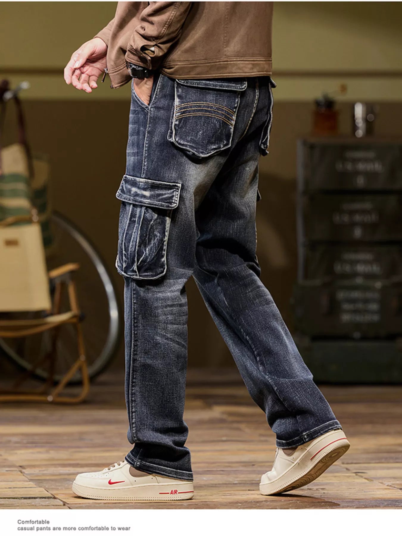Men's Vintage Loose Fit Cargo Jeans