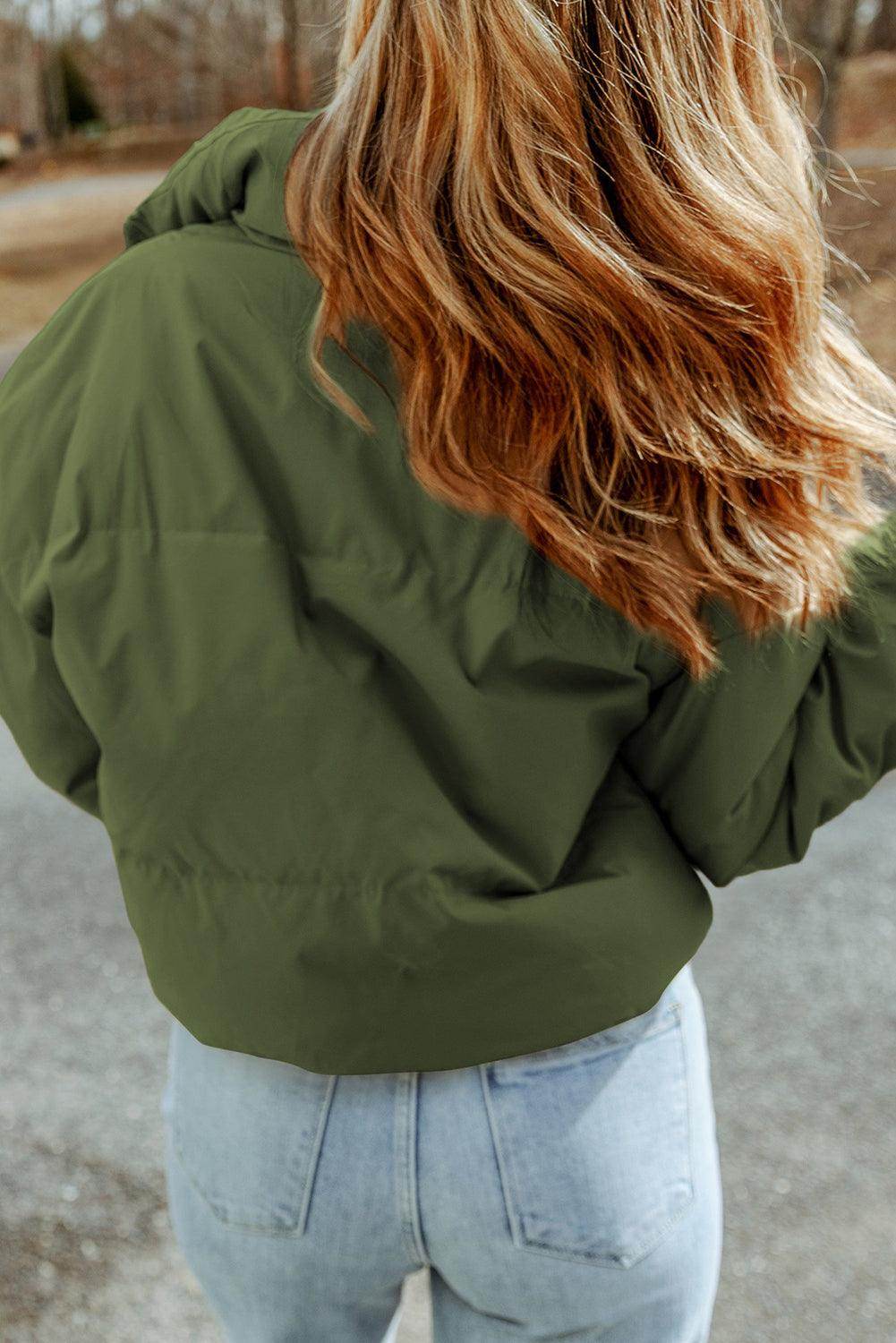 Zip Up Collared Neck Coat with Pockets for Women