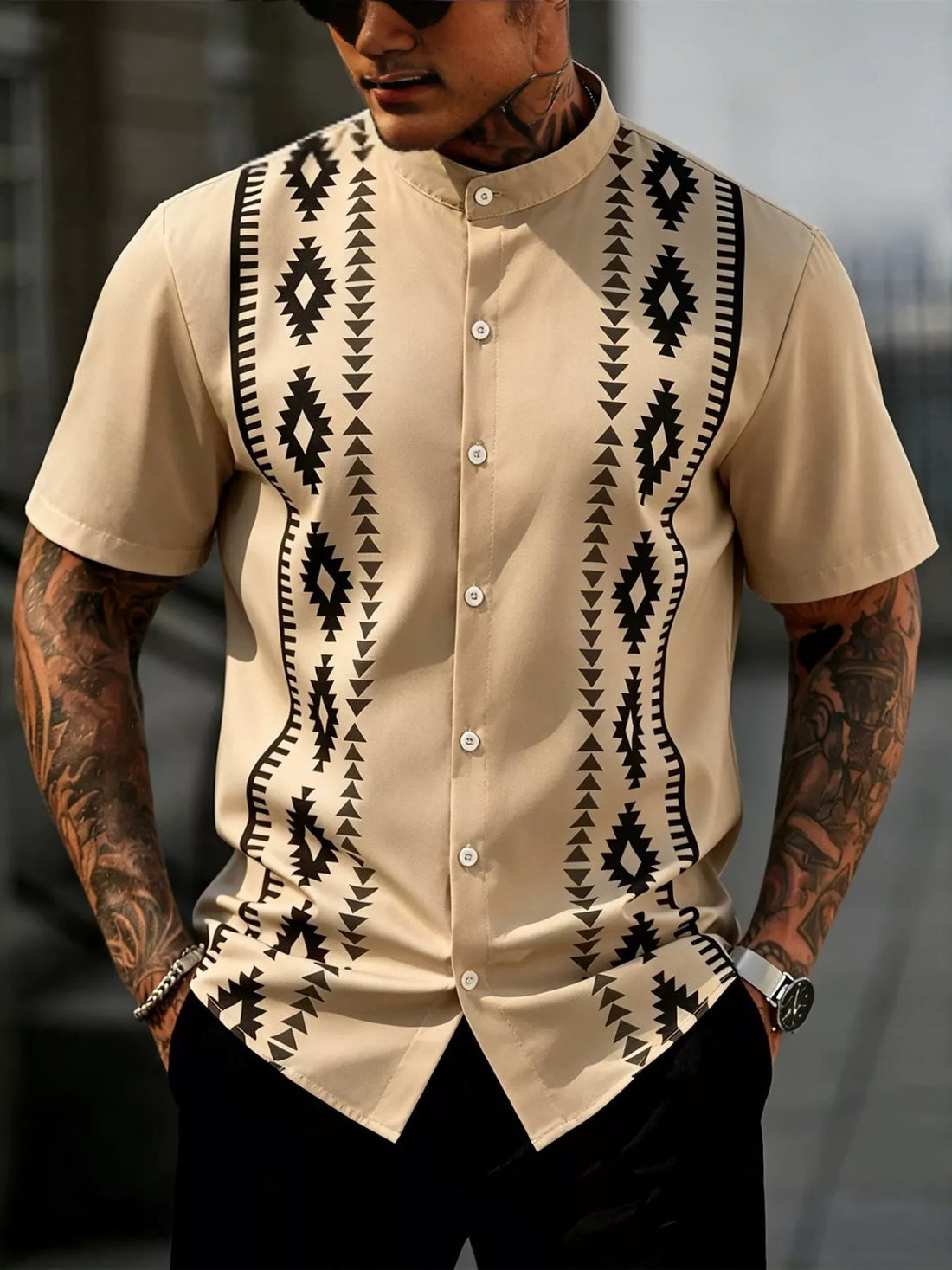 Men's Geometric Print Short Sleeve Shirt