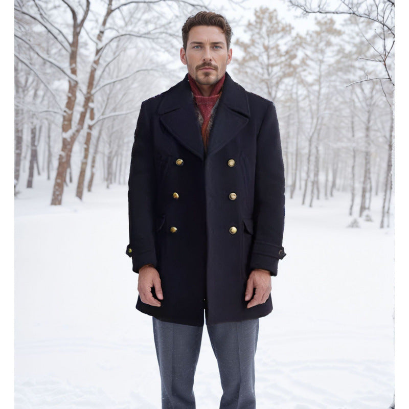 Men's Long-Sleeve British-Style Fashionable Wool Coat