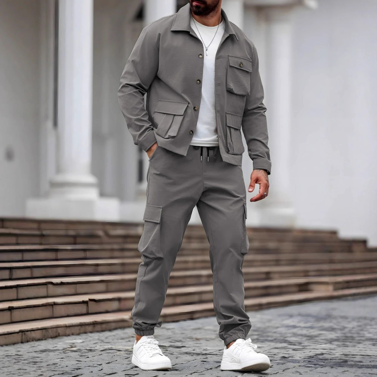 Cross-border Heavy Men's Vintage Jacket Multi-pocket Pants Suit