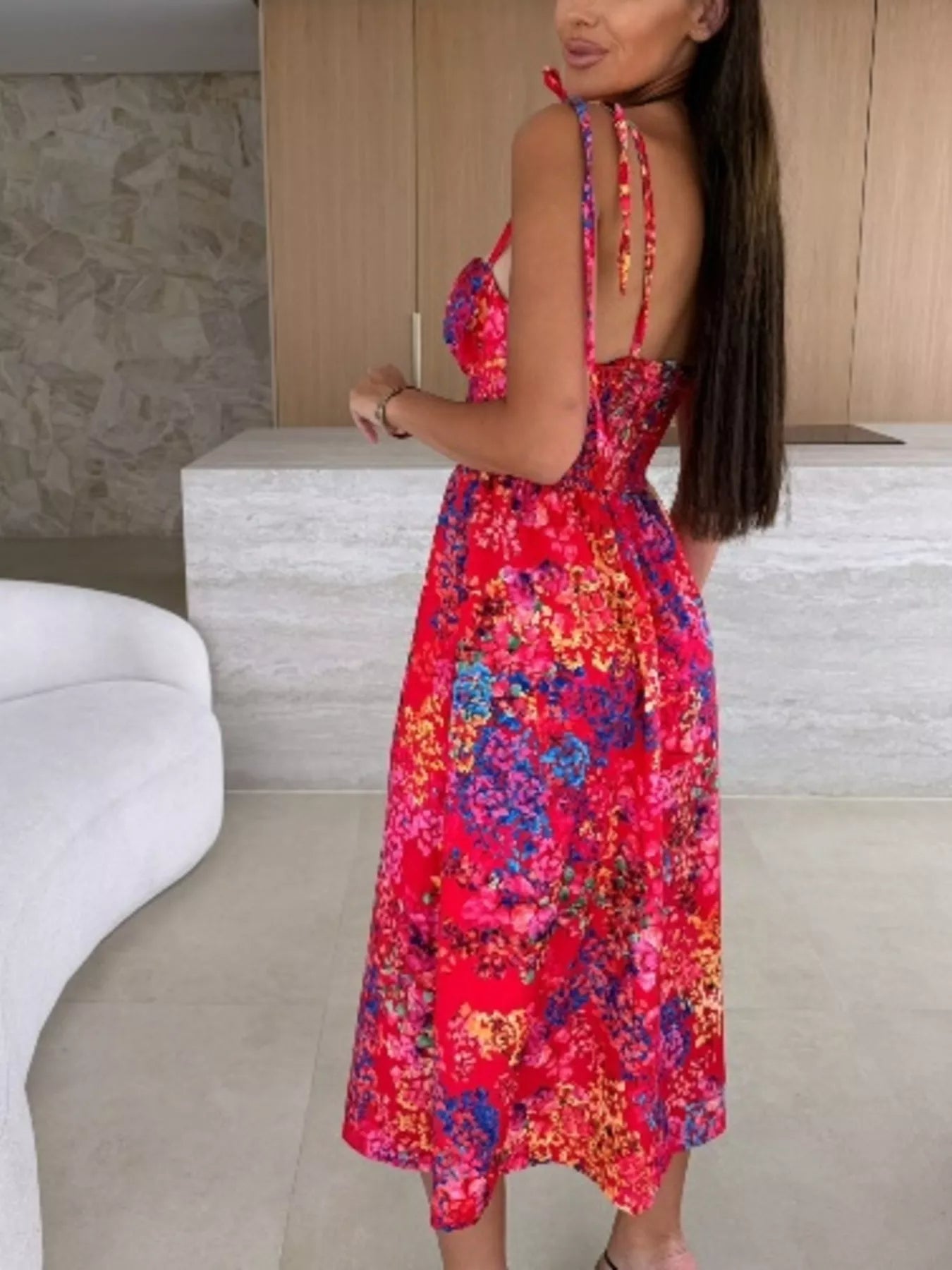 Women's Printed Tie-Strap Midi Dress