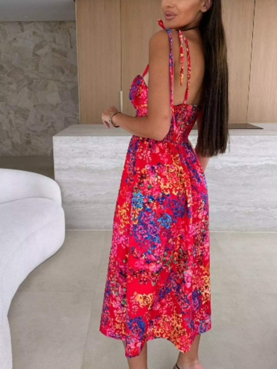 Women's Printed Tie-Strap Midi Dress