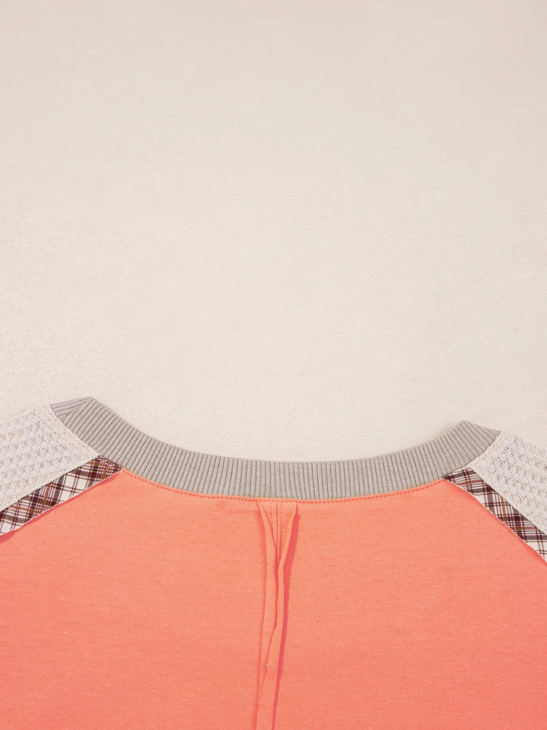 Plaid Waffle Flower Patchwork Contrast Top