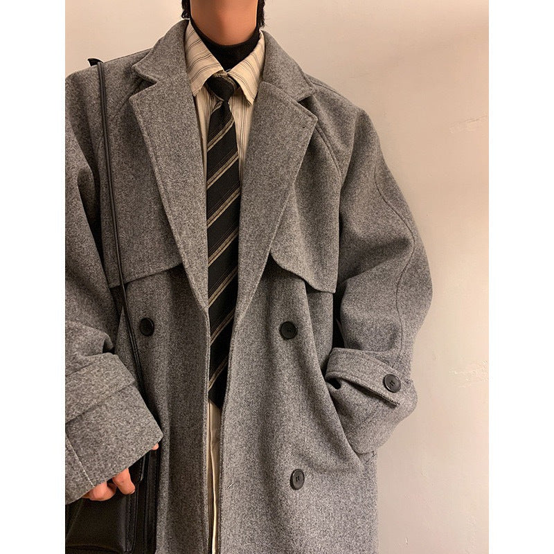 Mens Mid-length Wool Coat With Extra Padding For A Premium Over-the-knee Look
