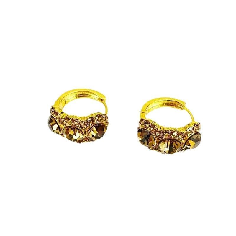 Diamond-embedded Brown Zircon Hoop Earrings