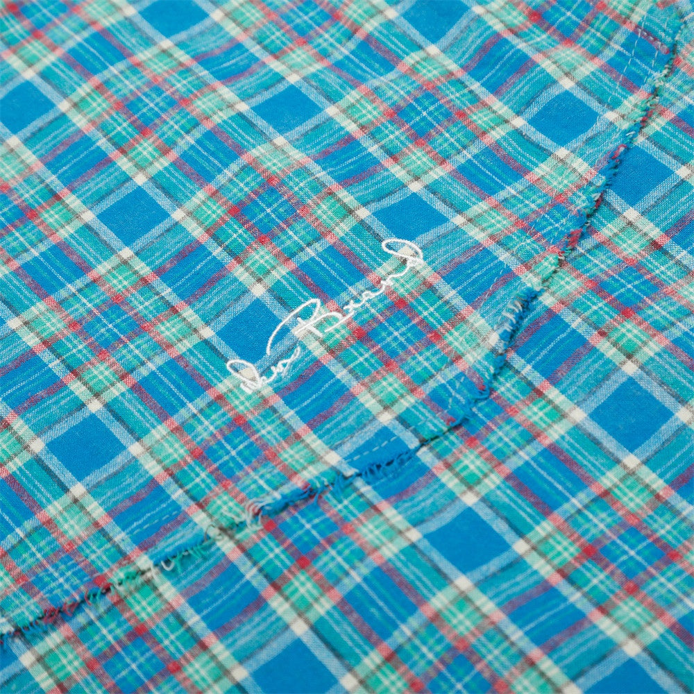 Men’s Plaid Long Sleeve Loose Casual Frayed Spliced Shirt