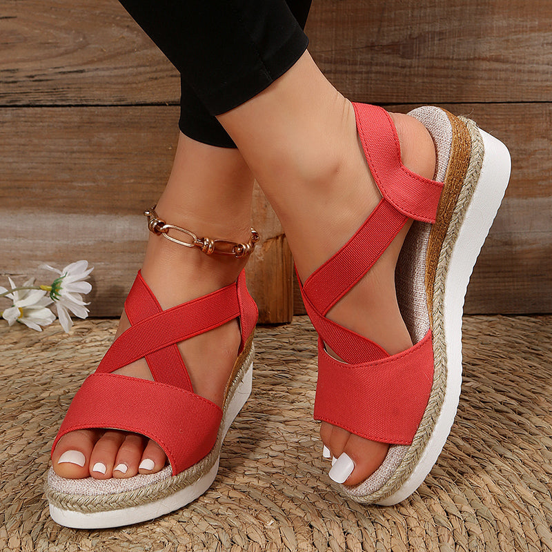 Wedge Sandals Cross-Strap Platform Gladiator Hemp Heel Shoes