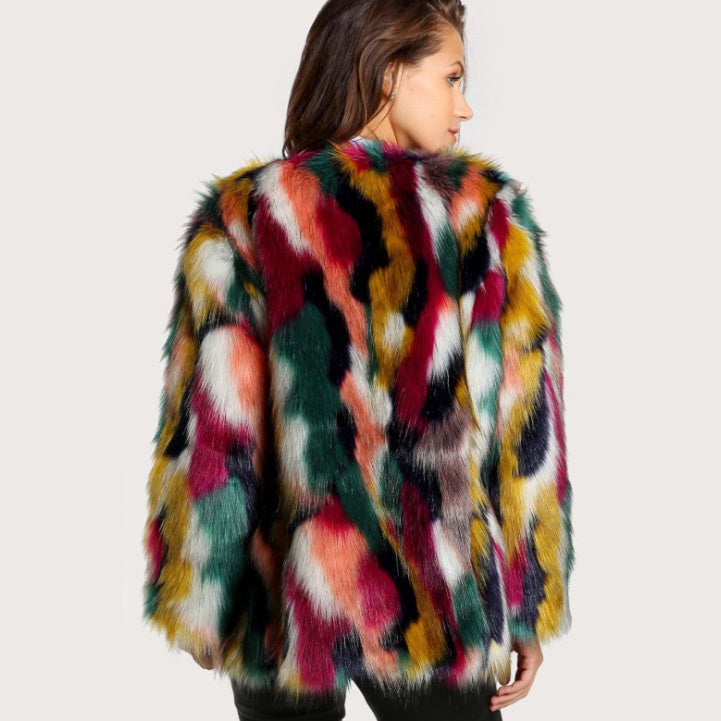 Elegant Colorful Faux Fur Coat