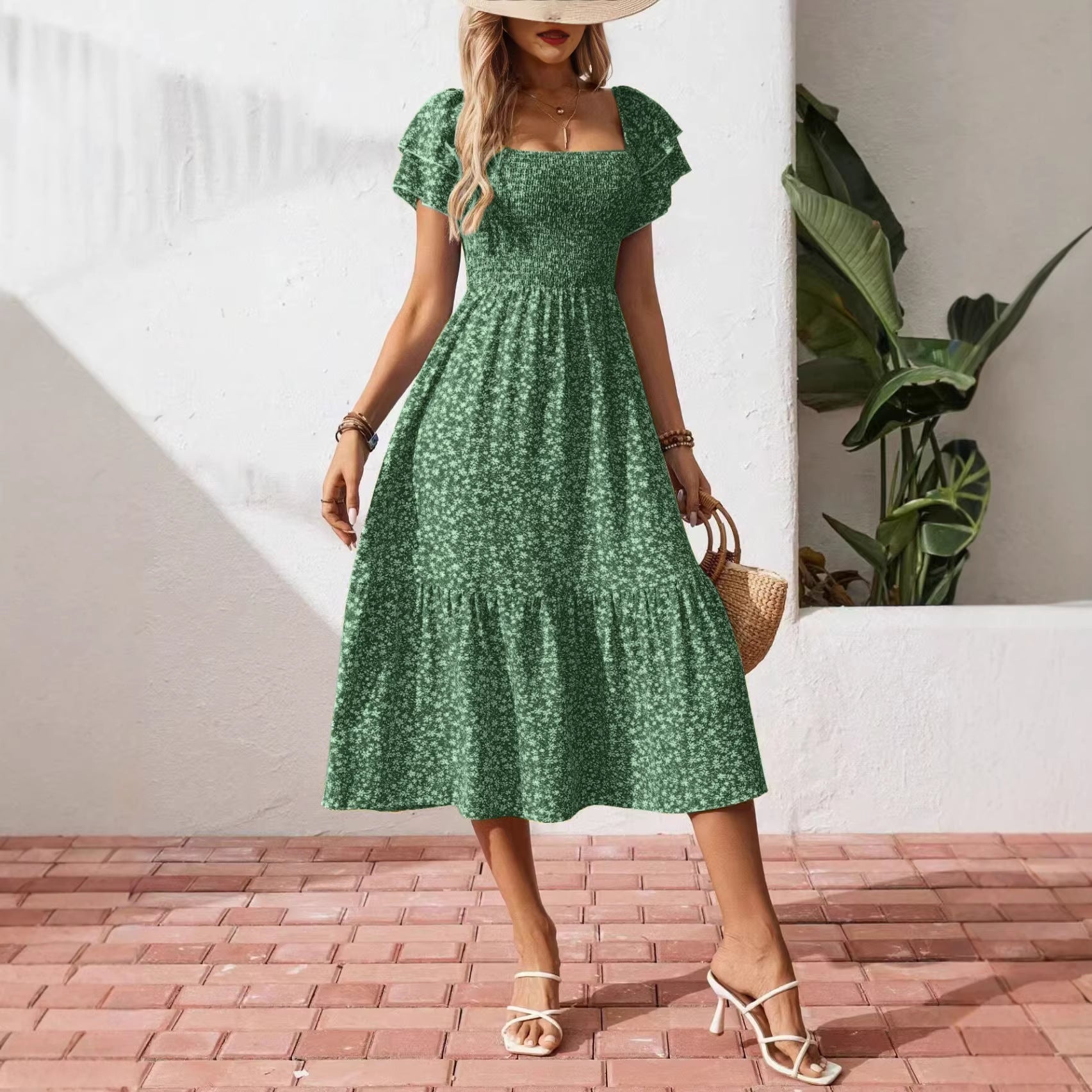 Women's Plus Size Backless Midi Dress – Elegant Pleated Summer Party Dress