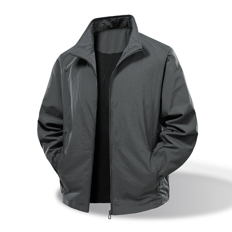 Men's Nylon Stretch Workwear Jacket - Outdoor Casual Multi-Pocket Loose Fit Coat For Hiking And Daily Wear