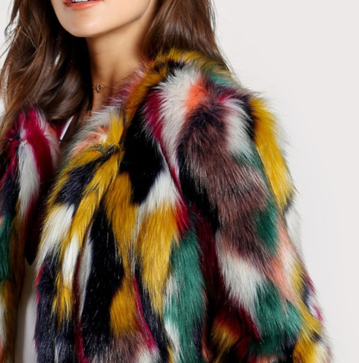 Elegant Colorful Faux Fur Coat