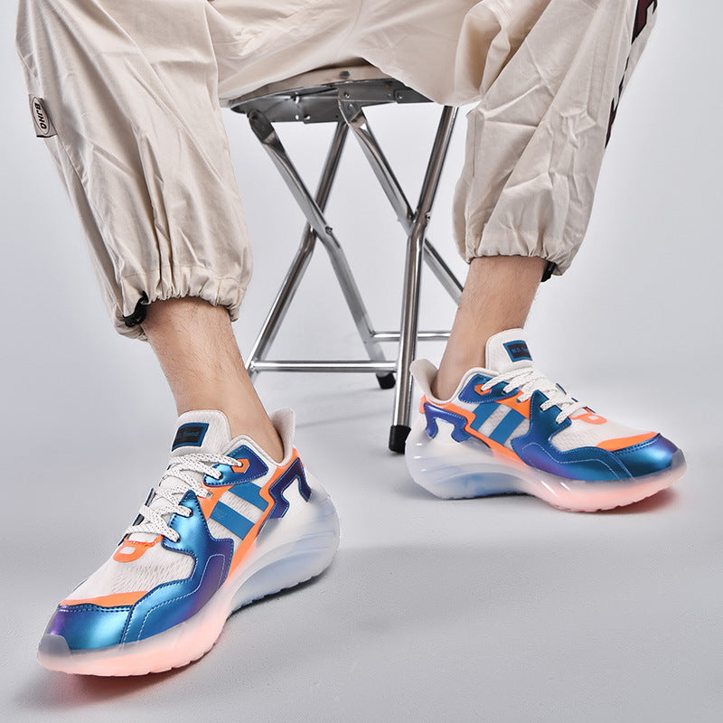 Men's Casual Breathable Jacquard Luminous Plus Size Trendy Shoes Round Toe See size chart under “more details”