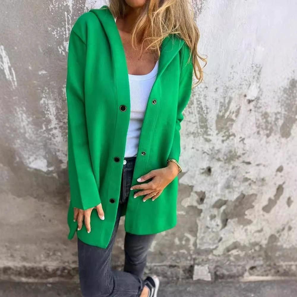 MANDOTOS Hooded Cardigan Single-Breasted Loose Red Jacket