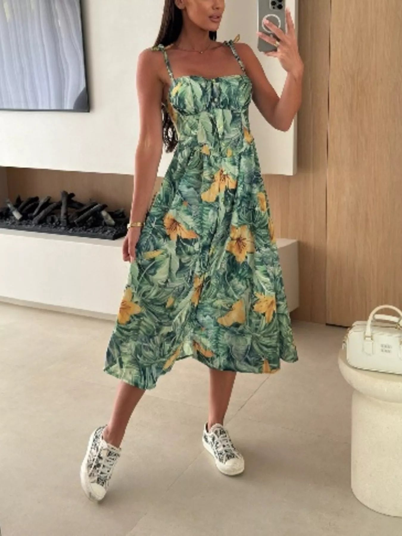 Women's Printed Tie-Strap Midi Dress