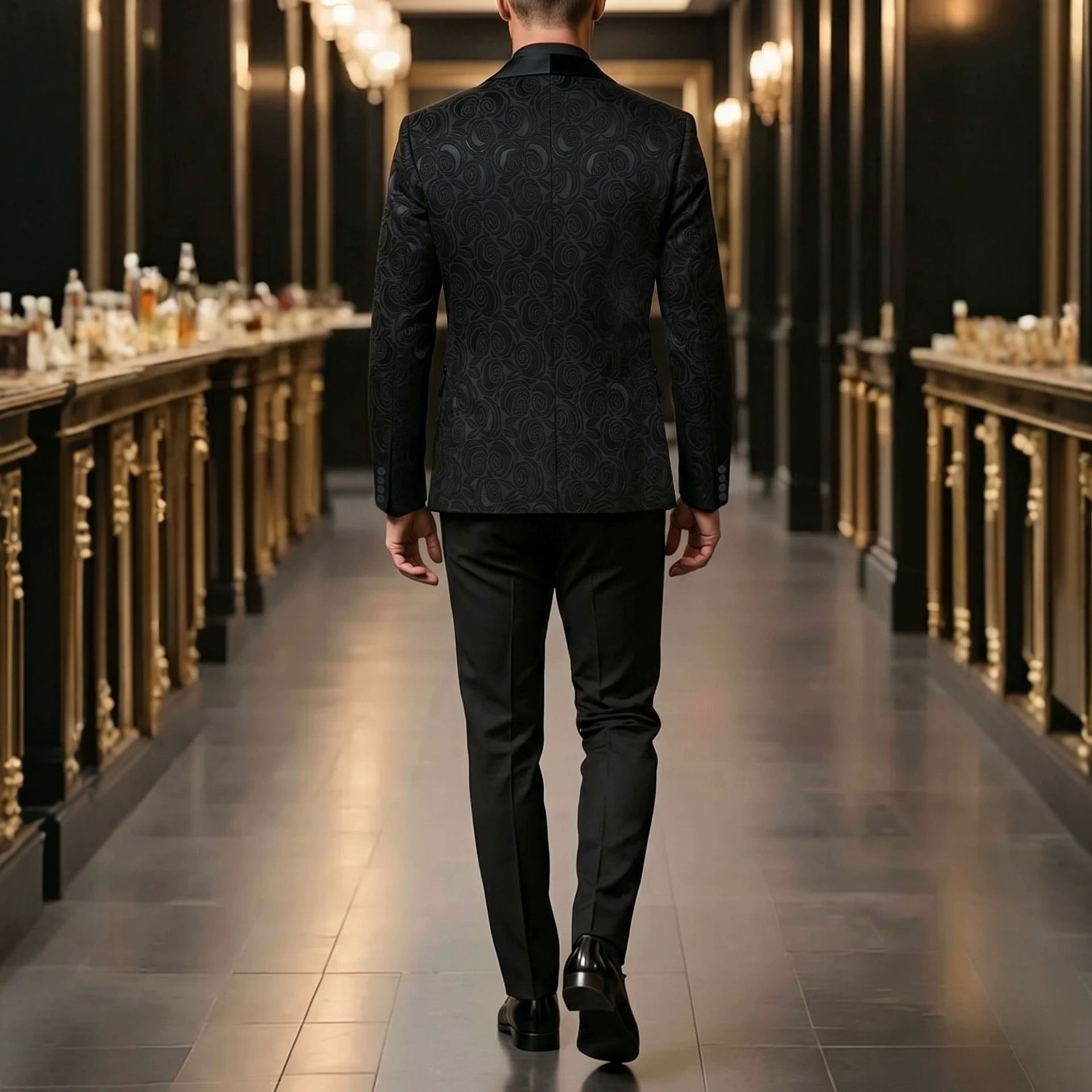 Mens Jacquard Formal Waistcoat Suit Three-piece Set