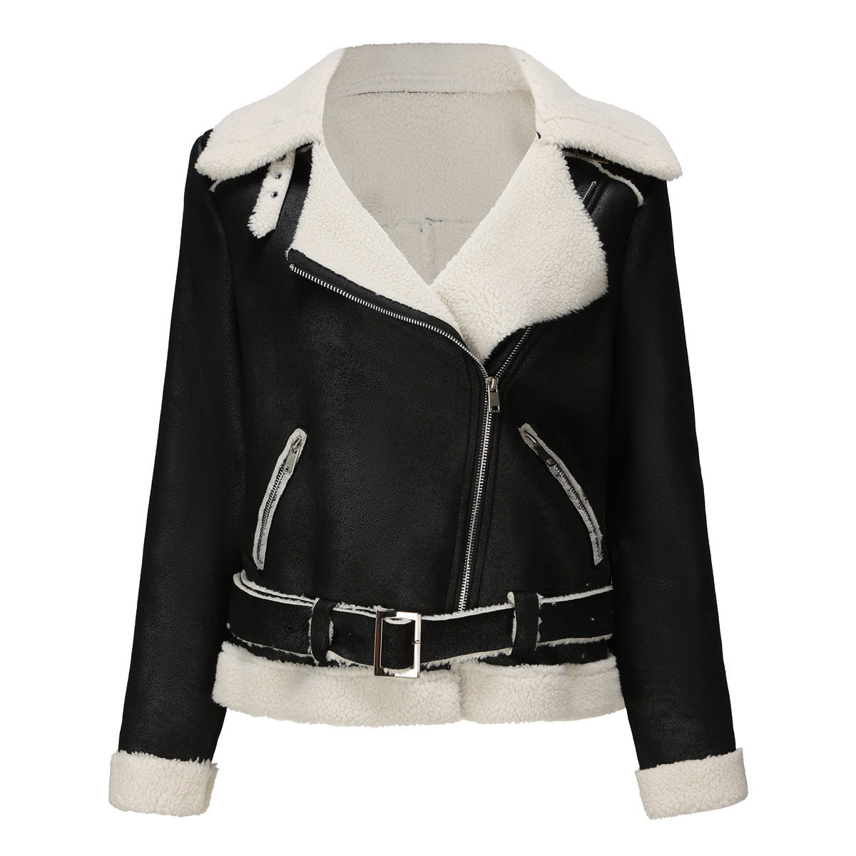 Women's Belt Turn-down Collar Coat