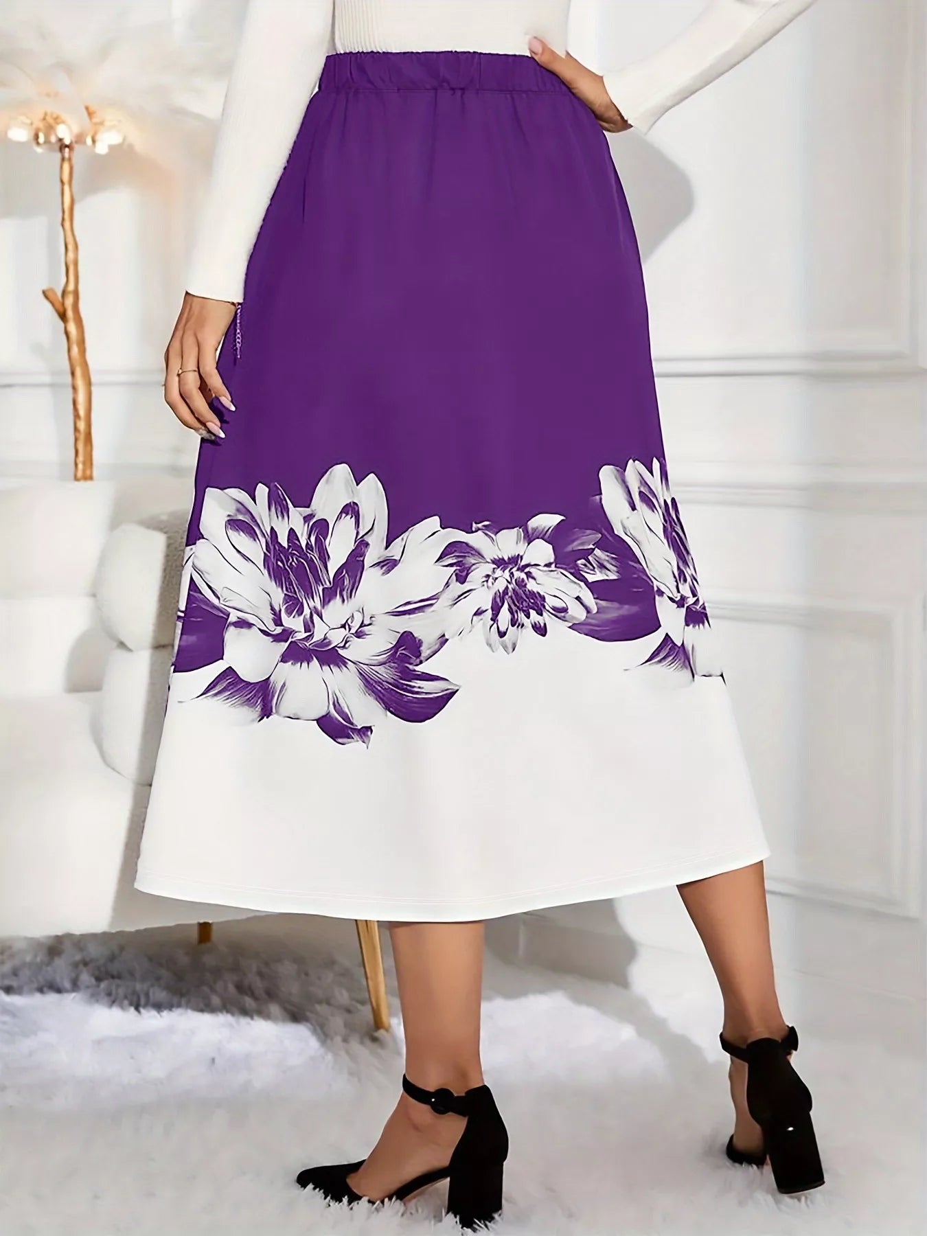 Women's Floral Print A-Line Midi Skirt
