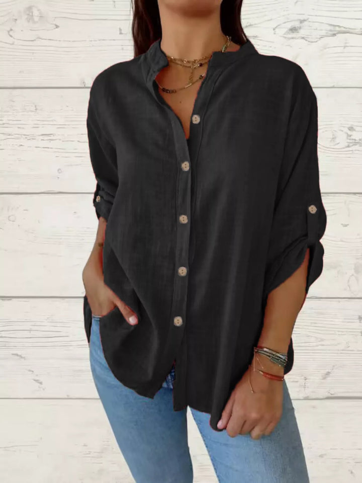 Women's Full Size Casual Button-Down Roll-Up Sleeve Shirt Plus Size