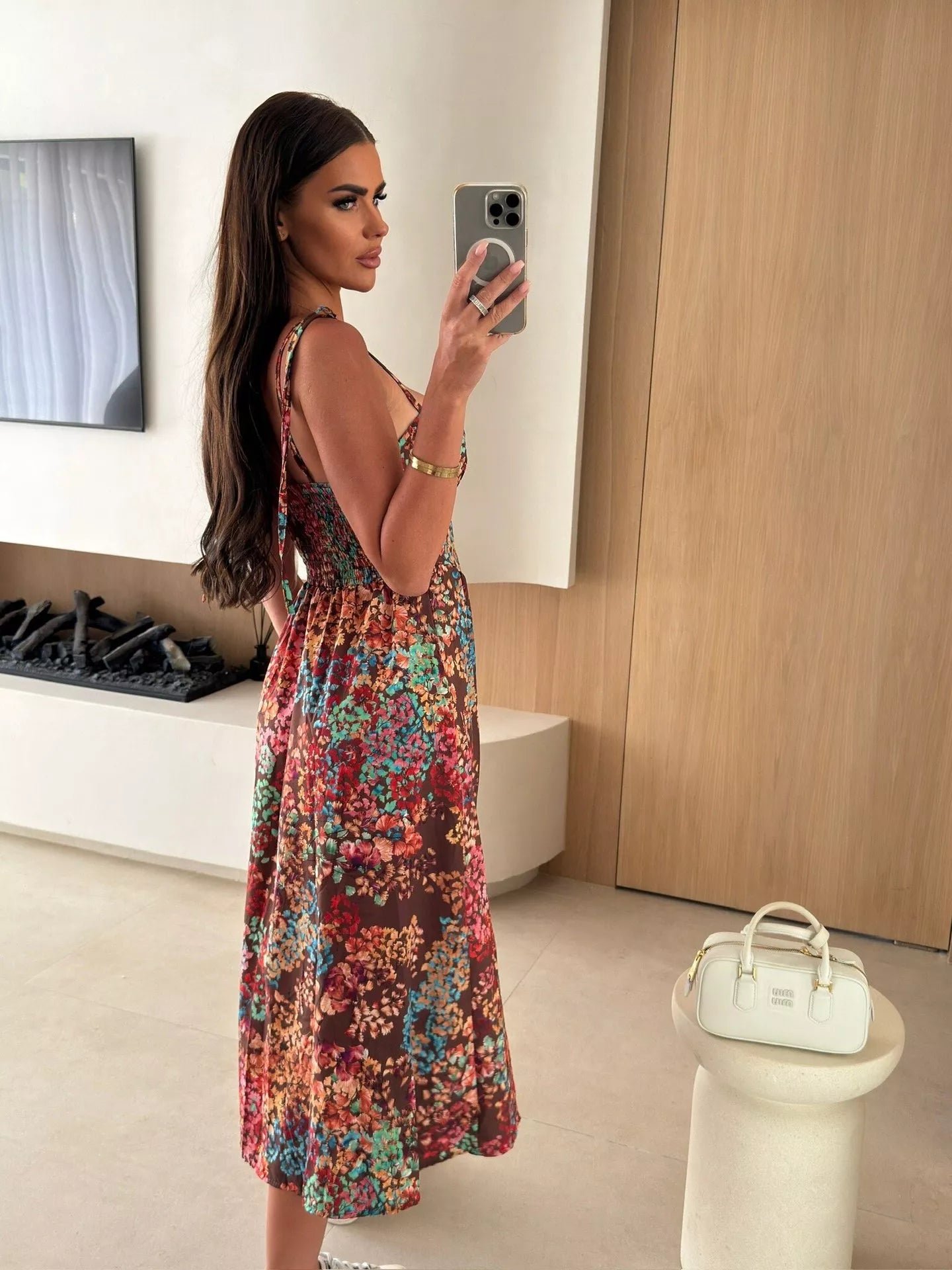 Women's Printed Tie-Strap Midi Dress