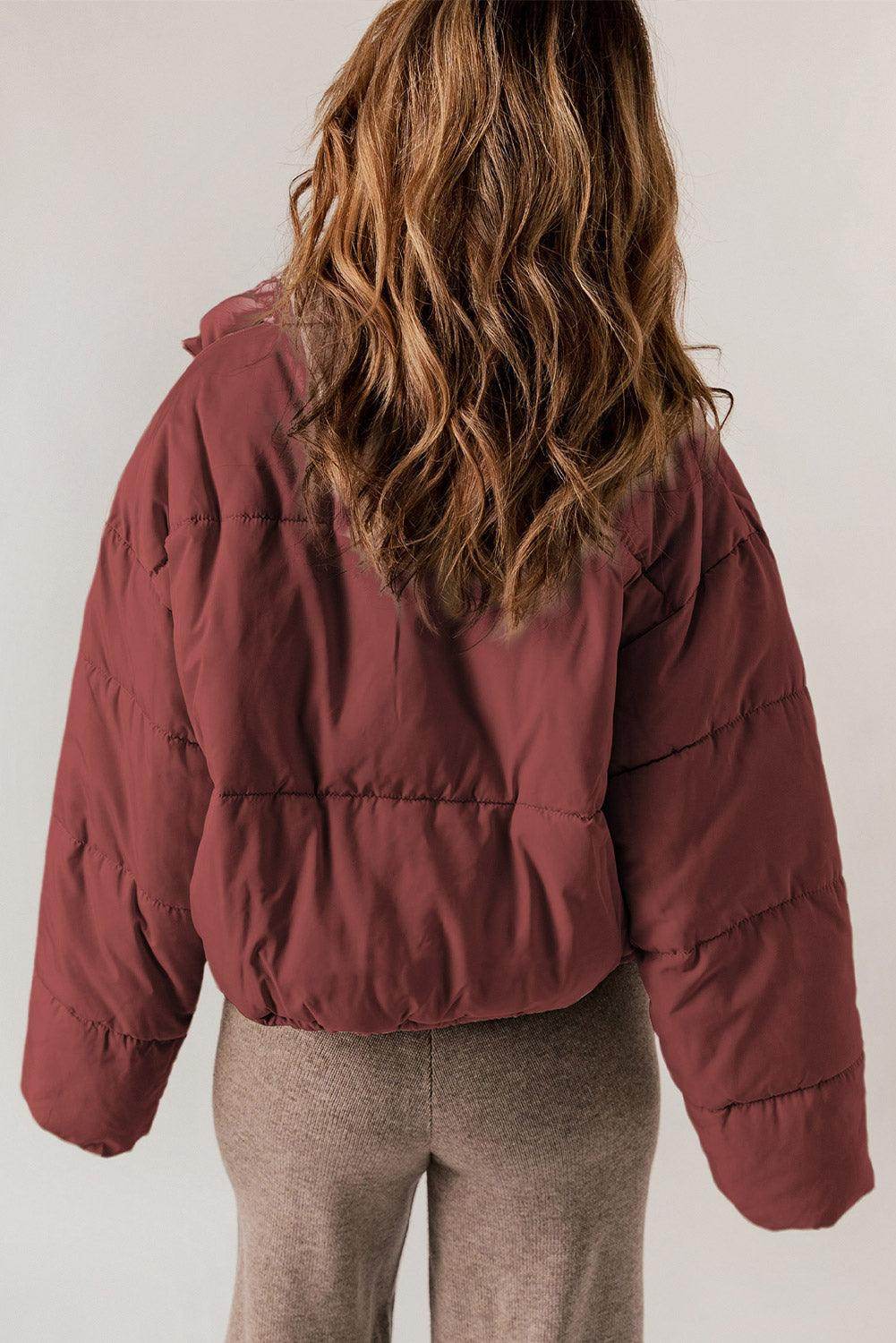 Zip Up Collared Neck Long Sleeve Winter Coat for Women