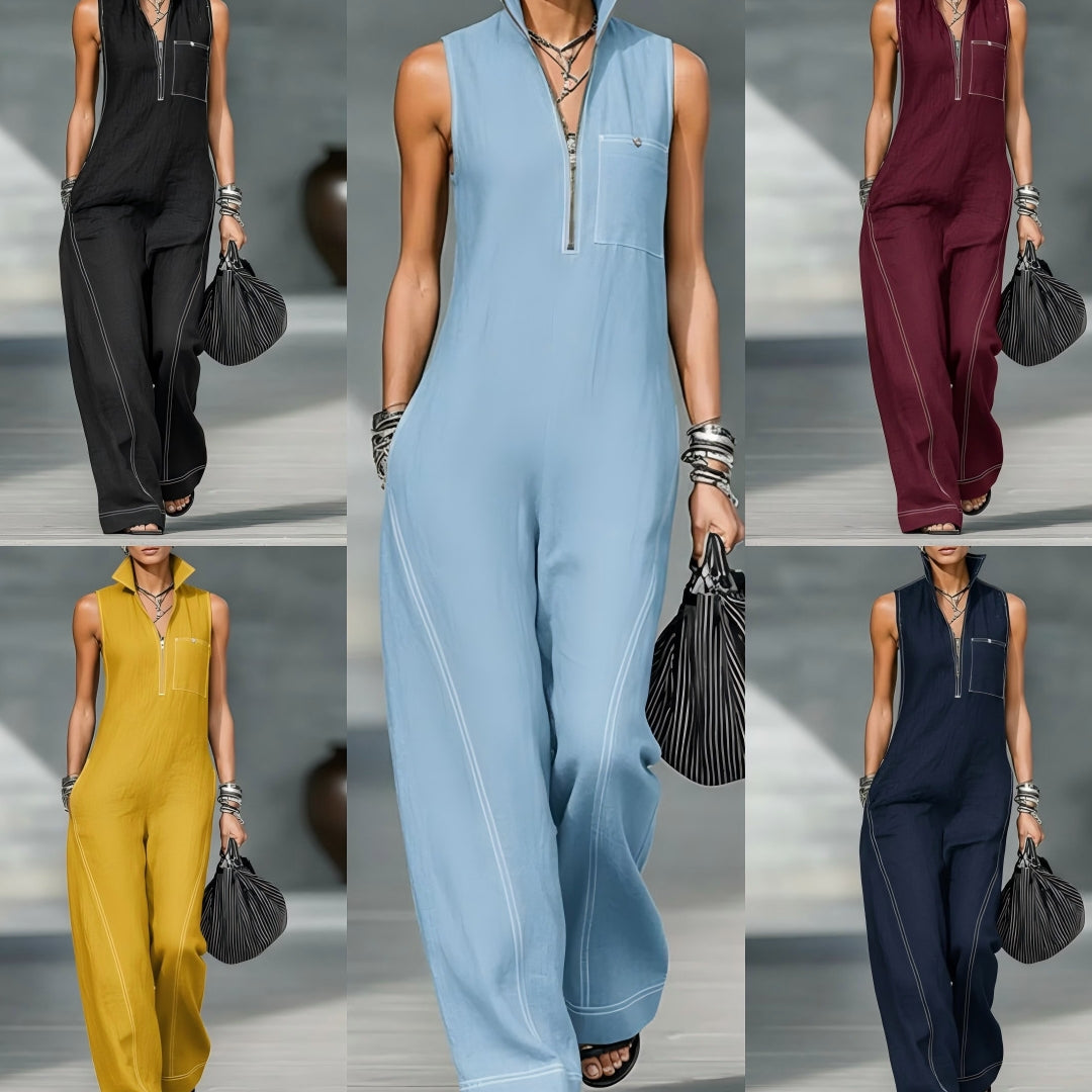 Women's Stand-up Collar Jumpsuit With Pockets Summer Fashion Casual Sleeveless Jumpsuit Trousers Women's Clothing