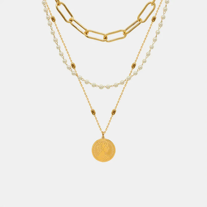 Synthetic Pearl Titanium Steel Three-Layered Necklace