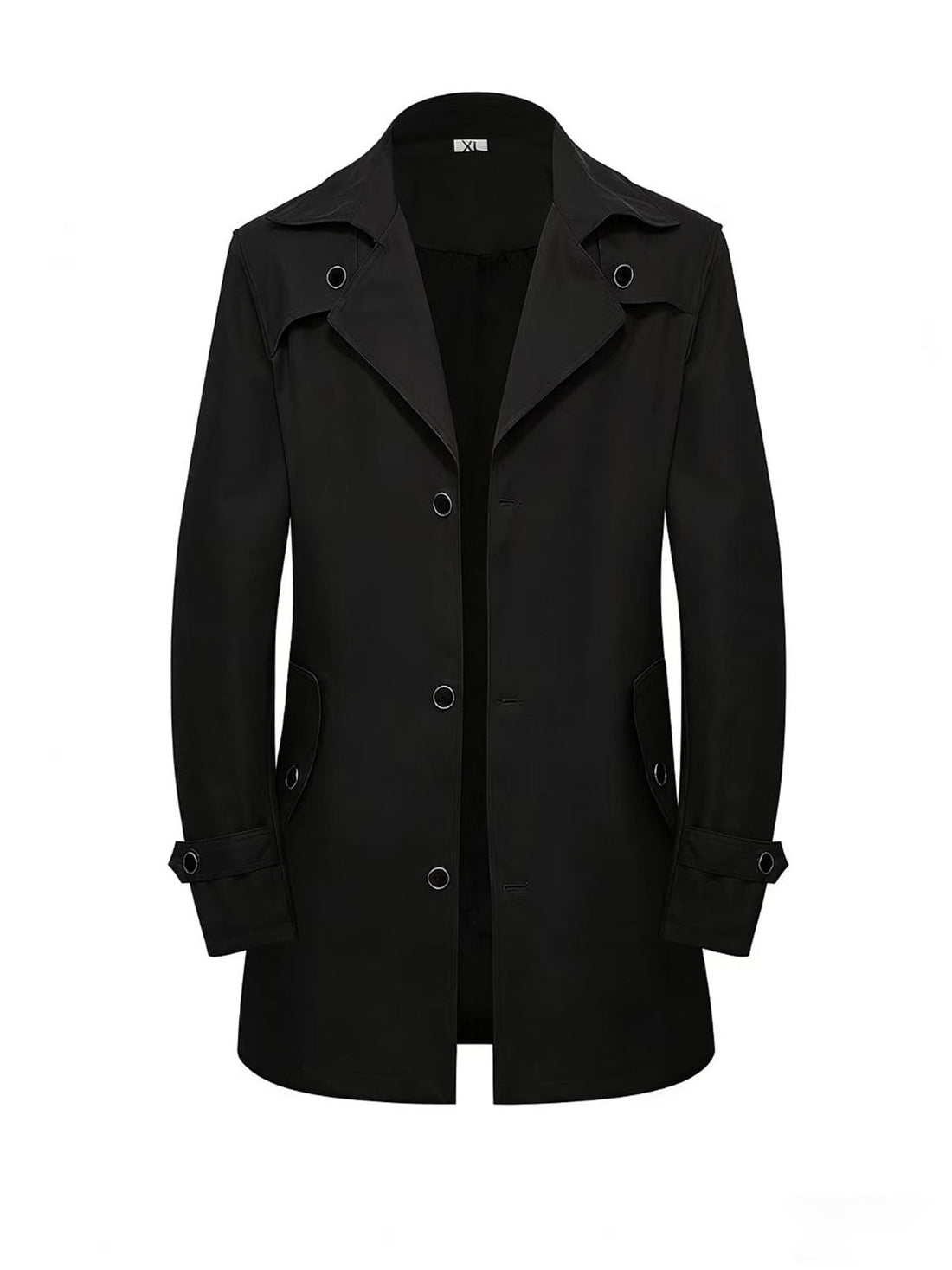 Men's Mid-Length Trench Coat - European American Style Solid Color Single-Breasted Casual Jacket for Daily Wear