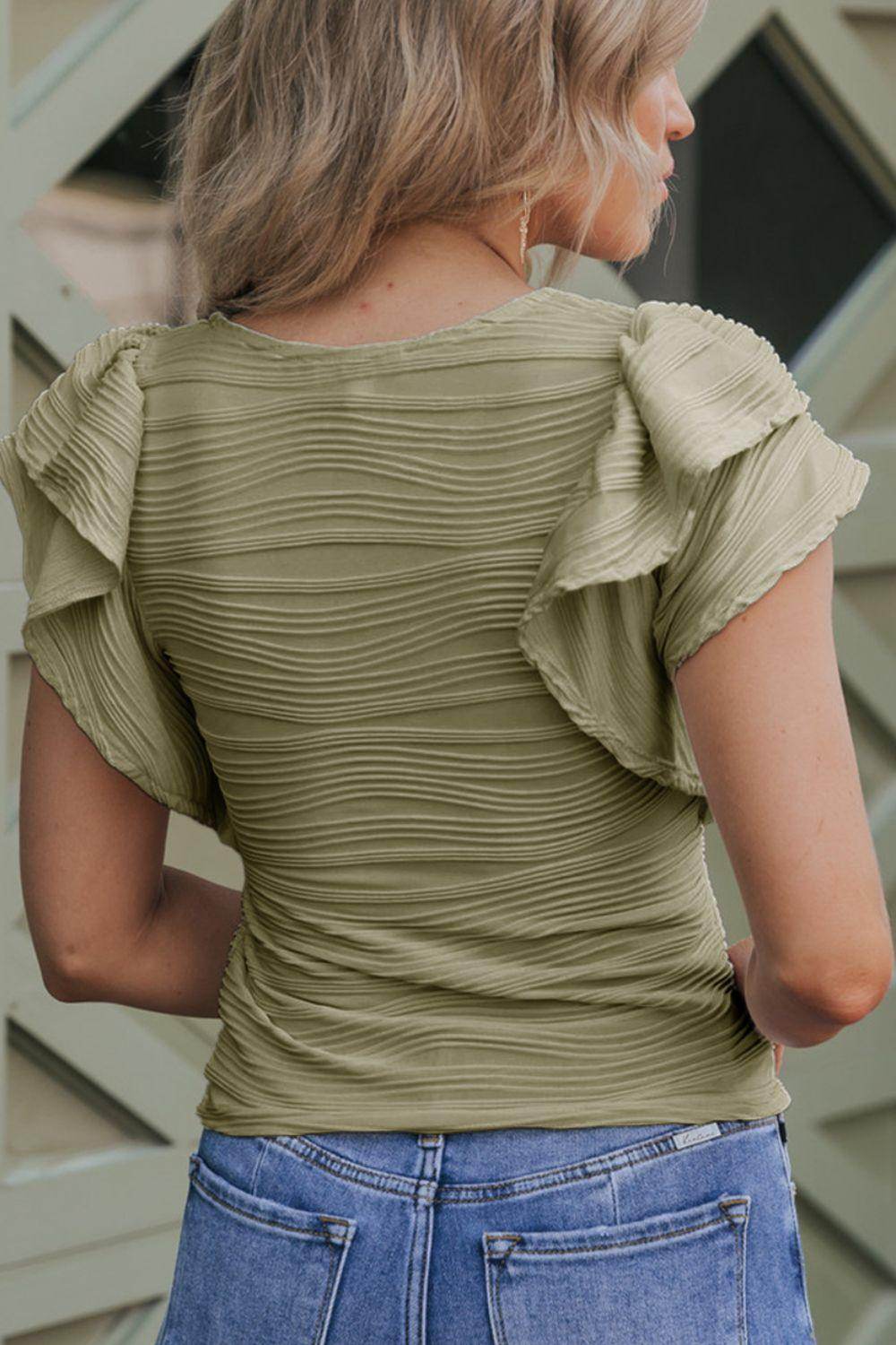 Textured Round Neck Cap Sleeve Top for Casual Style