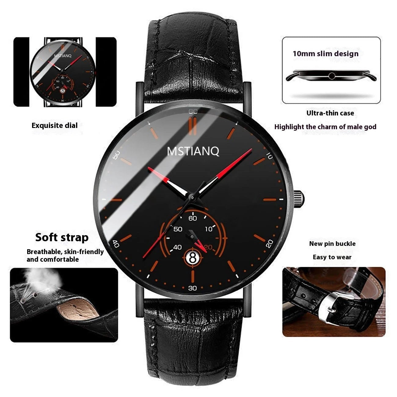 Stylish Black Technology Belt Refined Steel Casual Calendar Watch