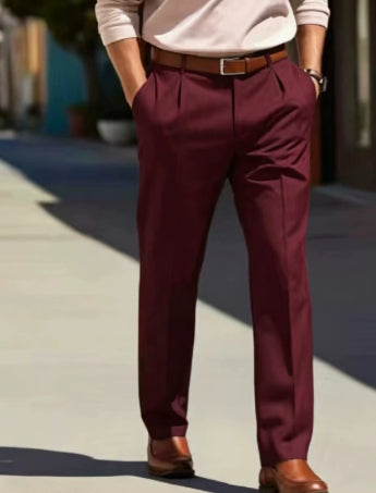Men's Casual Suit Pants Fashion Trousers Mid Waist Straight Long Pants For Office Business Formal