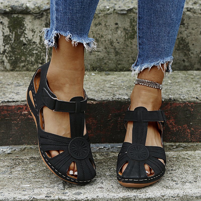 Women's Cutout Round-Toe Velcro Beach Sandals