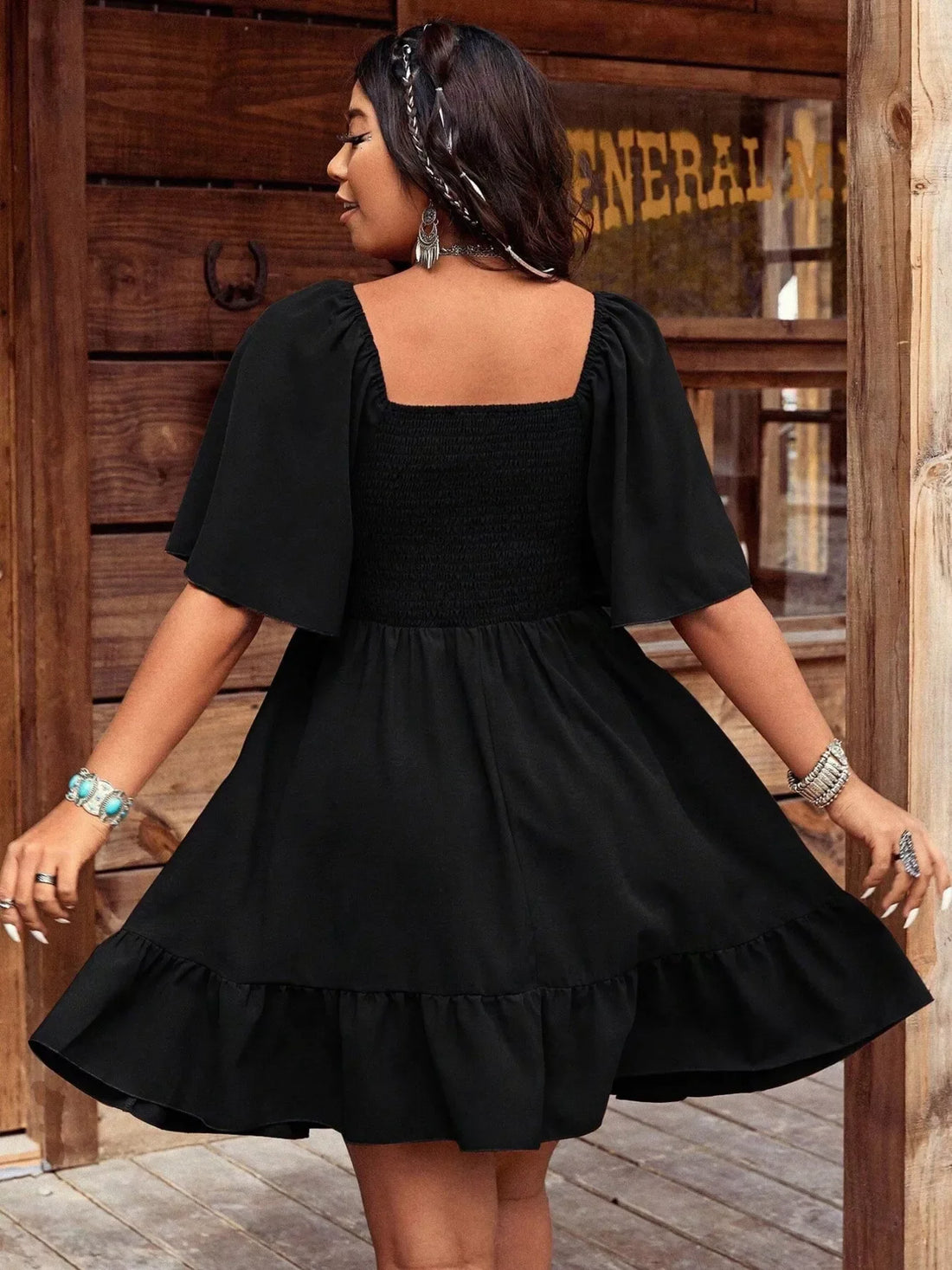 Women's Embroidered Flutter Sleeve Mini Dress