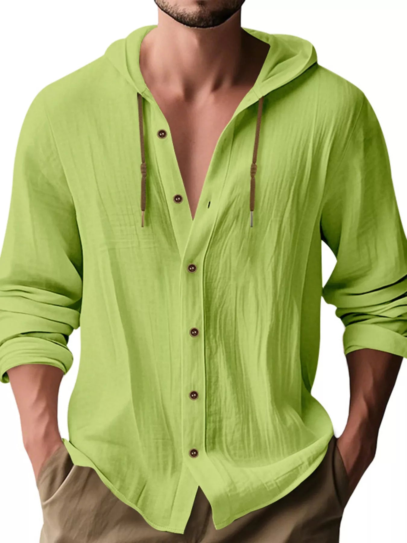 Men's Full Size Drawstring Button Up Hooded Shirt Plus Size