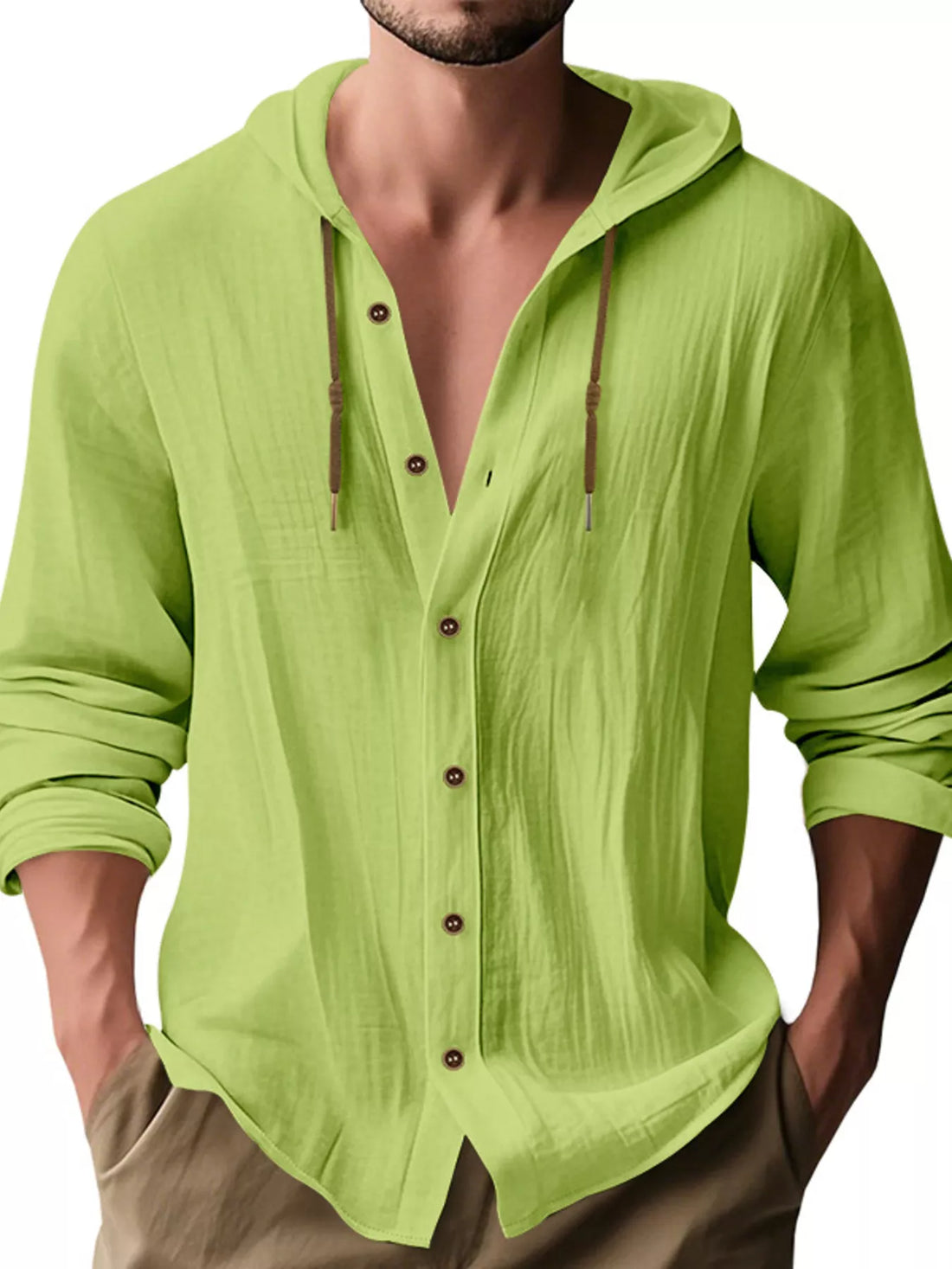 Men's Full Size Drawstring Button Up Hooded Shirt Plus Size