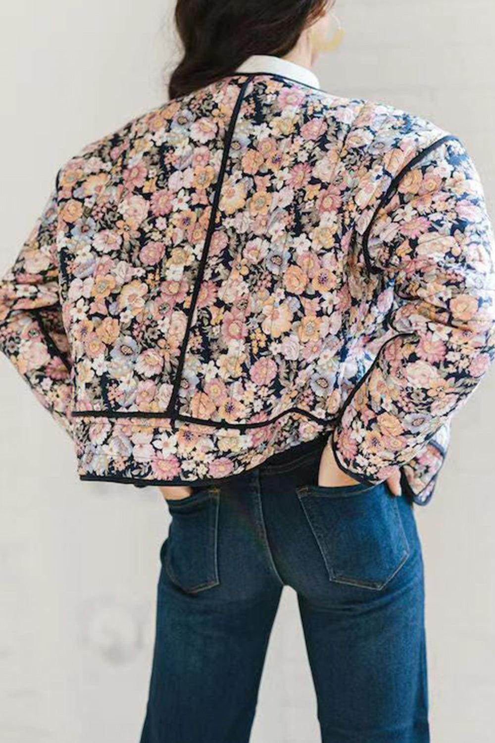 Floral Button Up Long Sleeve Winter Coat for Women