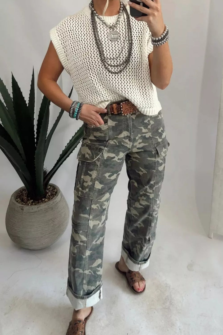 Camouflage Print Multi Pocketed Women's Denim Pants