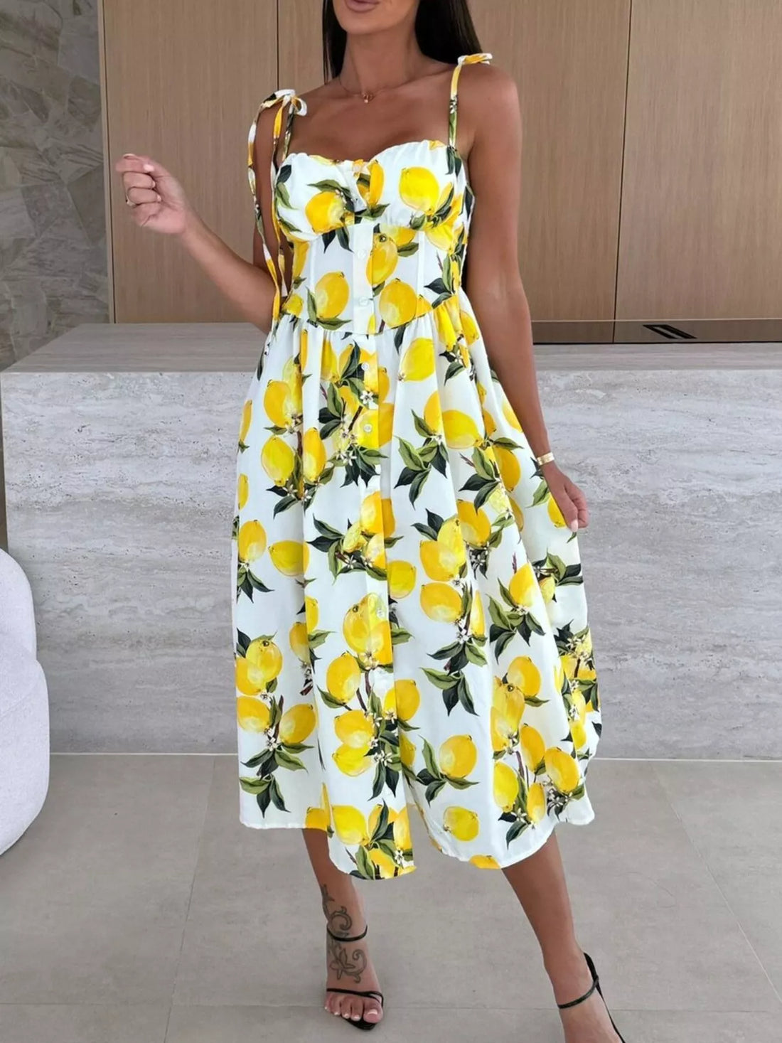 Women's Printed Tie-Strap Midi Dress