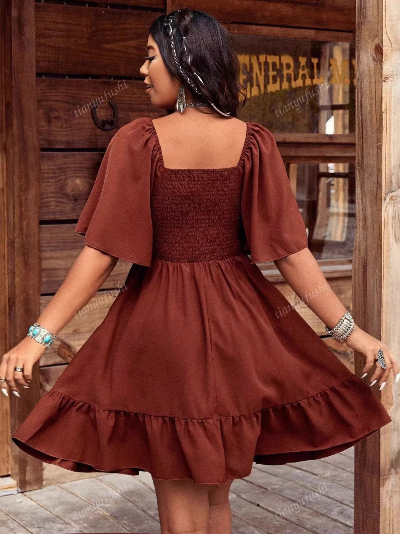 Women's Embroidered Flutter Sleeve Mini Dress