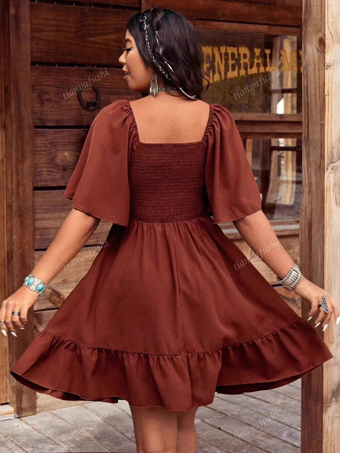 Women's Embroidered Flutter Sleeve Mini Dress
