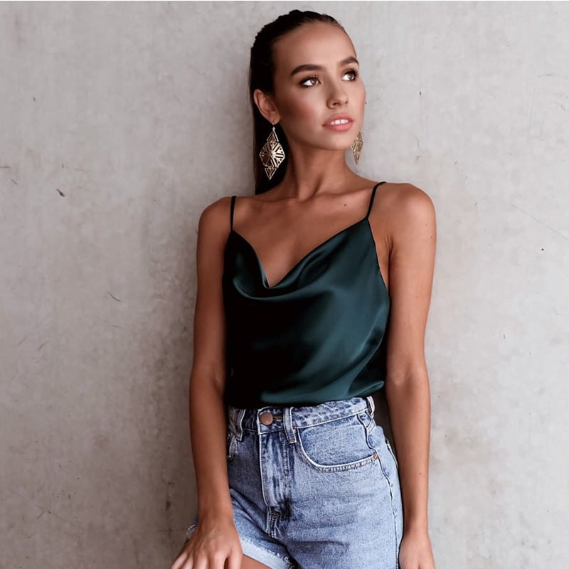 Solid Color Camisole Bottoming Chiffon Shirt Top Women Clothing