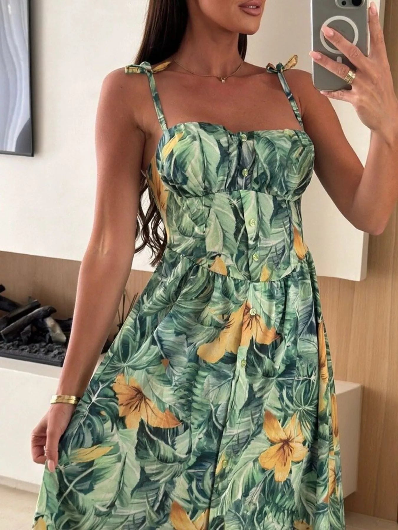 Women's Printed Tie-Strap Midi Dress