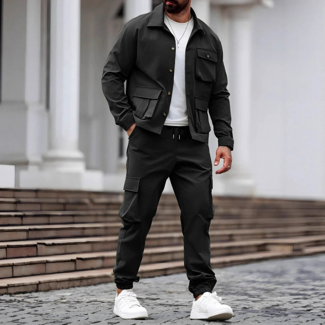 Cross-border Heavy Men's Vintage Jacket Multi-pocket Pants Suit