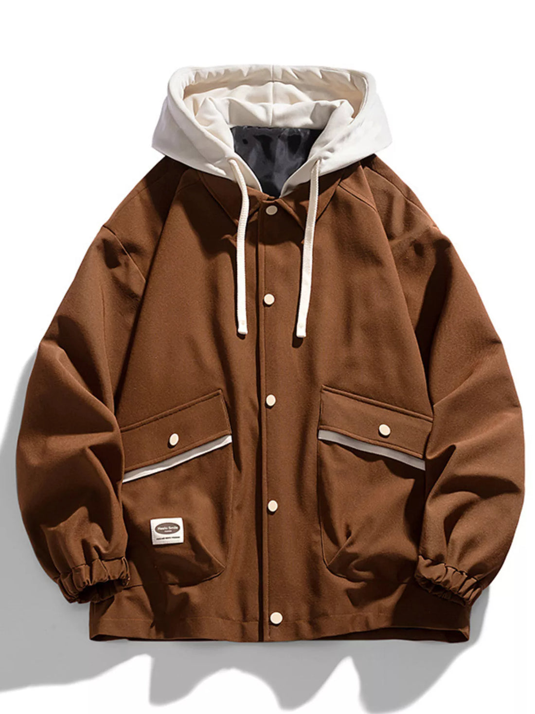 Men's Plus Size Two-Tone Hooded Button-Up Jacket
