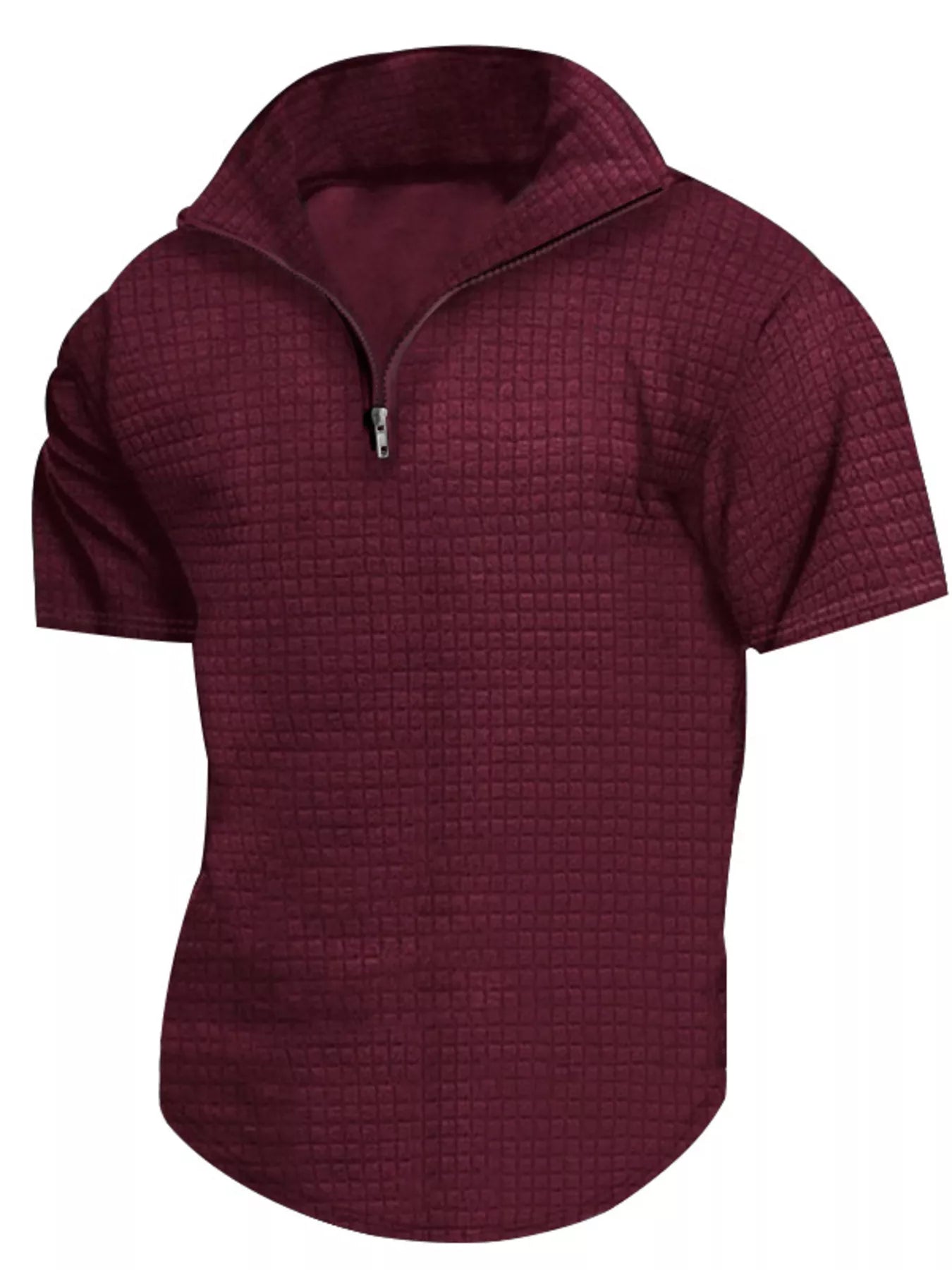 Men's Full Size Textured Short Sleeve Zipper Polo Plus Size