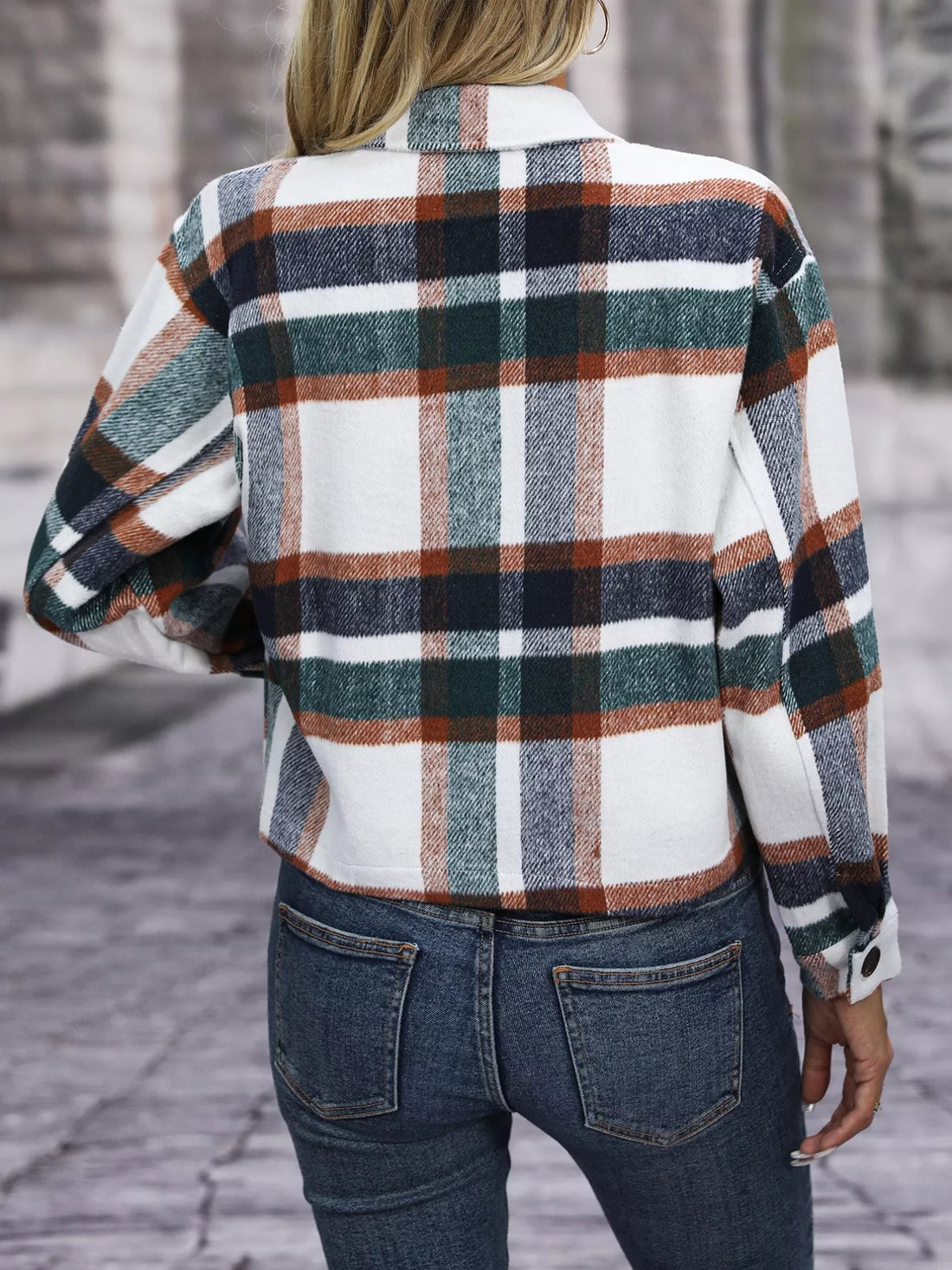 Plaid Oversized Button-Up Cropped Jacket