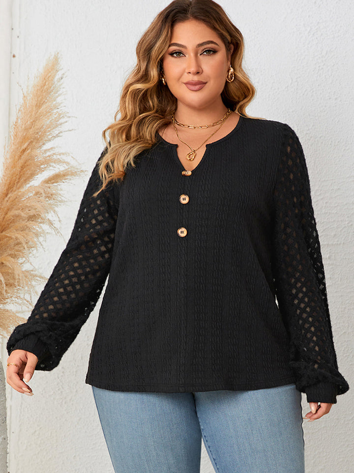 Women's Honey Plus Size Openwork Notched Button Front Blouse